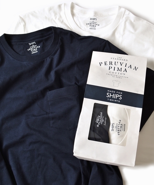 SHIPS（シップス）の「SC: SHIPS(シップス) "PERUVIAN PIMA COTTON" 2パック ポケットTシャツ□一部予約商品（Tシャツ/カットソー・メンズ・ホワイト/グレー/ネイビー/その他・MEDIUM/X-LARGE/LARGE/SMALL）」の4枚目の写真