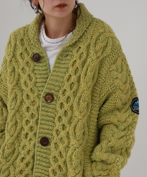 FUNALIVE（ファンアライブ）の「HIMALAYAN CLIMBER'S HAND-KNIT 手編みショールカーディガン（カーディガン/ボレロ・メンズ・ブラック/インディゴブルー/杢グレー/オレンジ/スモークピンク/イエロー・L/M）」の15枚目の写真