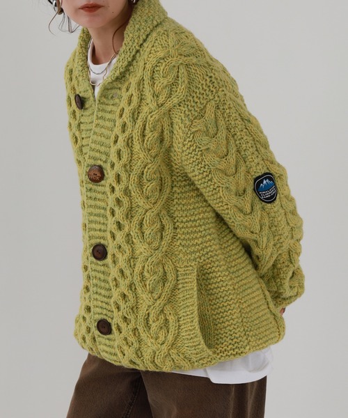 FUNALIVE（ファンアライブ）の「HIMALAYAN CLIMBER'S HAND-KNIT 手編みショールカーディガン（カーディガン/ボレロ・メンズ・ブラック/インディゴブルー/杢グレー/オレンジ/スモークピンク/イエロー・L/M）」の17枚目の写真