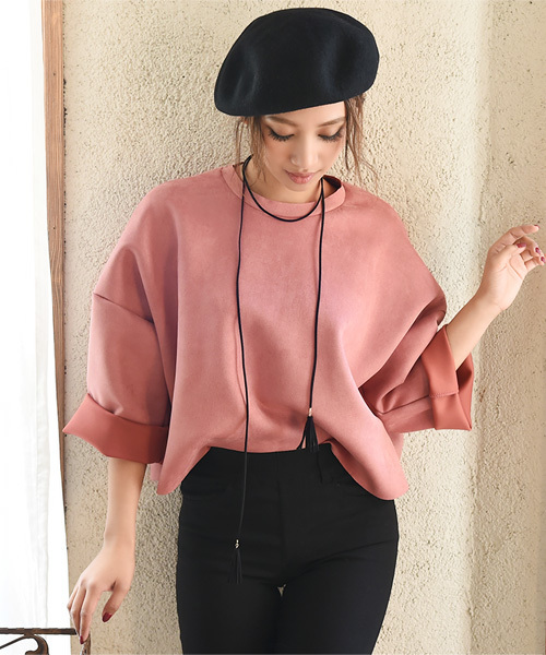 Luz Llena (NEY)(ラズレナニー)の「フェイクスエード・ボンディングトップス(Tシャツ/カットソー・レディース・ライトグレー/ブラウン/ピンク・MEDIUM)」の3枚目の写真