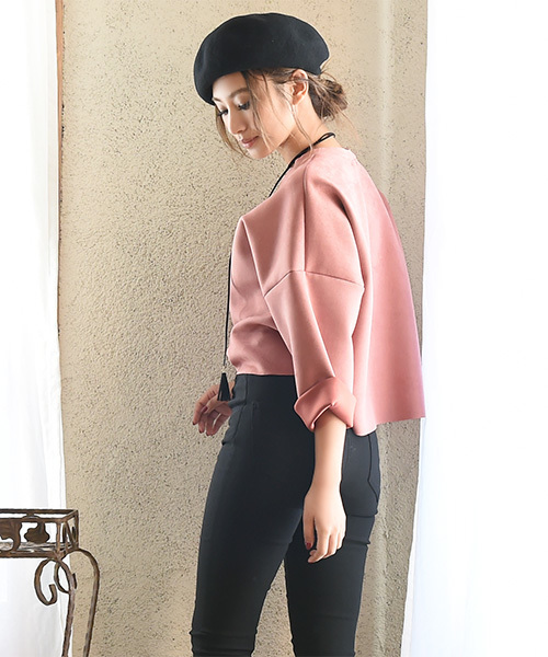 Luz Llena (NEY)(ラズレナニー)の「フェイクスエード・ボンディングトップス(Tシャツ/カットソー・レディース・ライトグレー/ブラウン/ピンク・MEDIUM)」の6枚目の写真