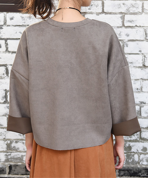 Luz Llena (NEY)(ラズレナニー)の「フェイクスエード・ボンディングトップス(Tシャツ/カットソー・レディース・ライトグレー/ブラウン/ピンク・MEDIUM)」の8枚目の写真