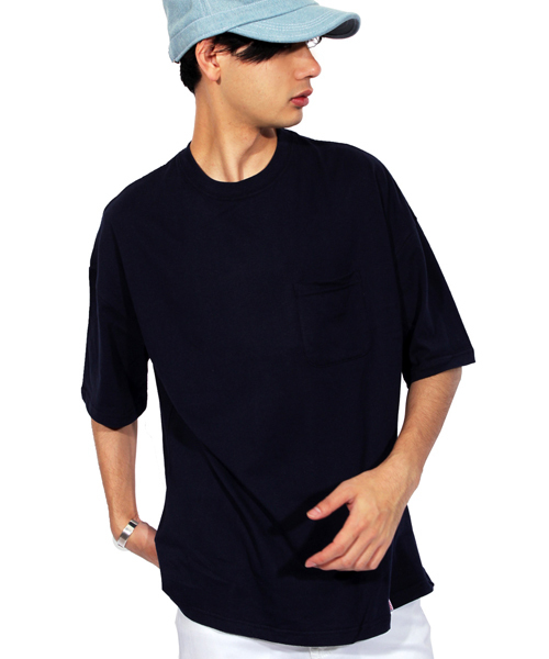 ８(eight)（エイト）の「ポケット付き ビッグTシャツ 半袖 ストリート（Tシャツ/カットソー・メンズ・ブラック/ホワイト×ブラック/ネイビー/グレー/ホワイト・LARGE/MEDIUM）」の5枚目の写真