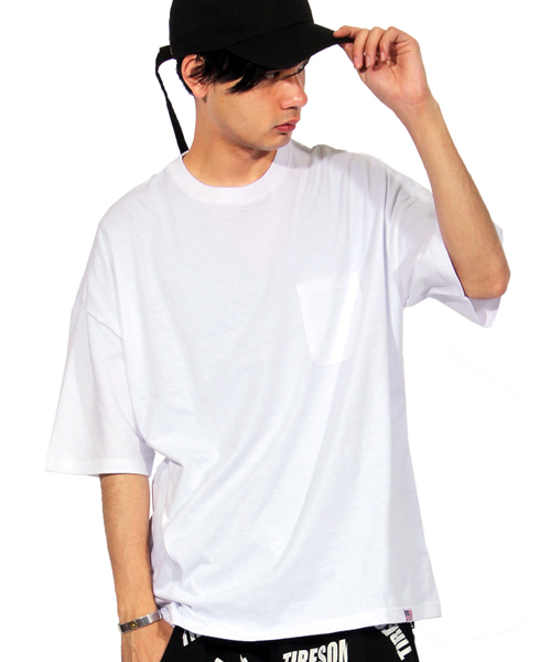 ８(eight)（エイト）の「ポケット付き ビッグTシャツ 半袖 ストリート（Tシャツ/カットソー・メンズ・ブラック/ホワイト×ブラック/ネイビー/グレー/ホワイト・LARGE/MEDIUM）」の2枚目の写真