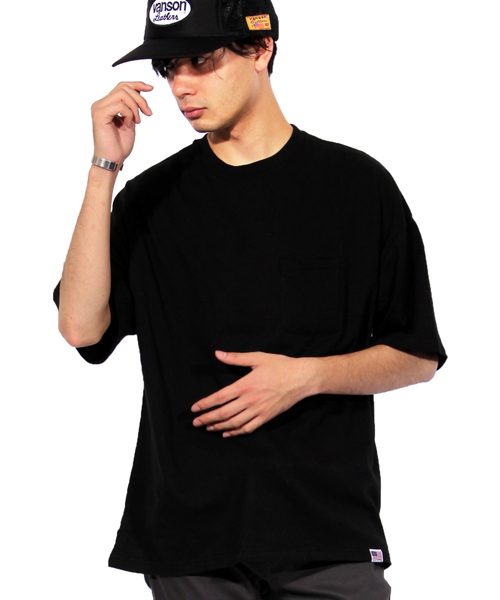 ８(eight)（エイト）の「ポケット付き ビッグTシャツ 半袖 ストリート（Tシャツ/カットソー・メンズ・ブラック/ホワイト×ブラック/ネイビー/グレー/ホワイト・LARGE/MEDIUM）」の3枚目の写真