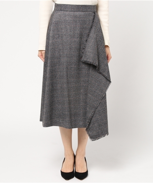 Khaju（カージュ）の「Khaju:グレンチェックラップスカート（スカート・レディース・グレー/ブラウン・ONE SIZE）」の3枚目の写真