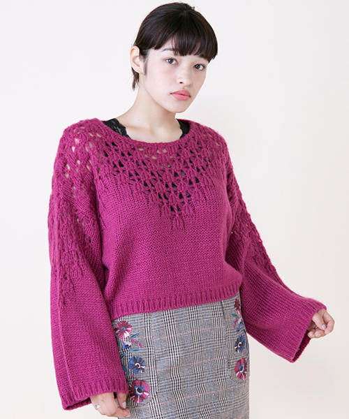 w closet(ダブルクローゼット)の「透かし編みモヘアプルオーバー(ニット/セーター・レディース・ホワイト/ピンク/イエロー・FREE)」の1枚目の写真