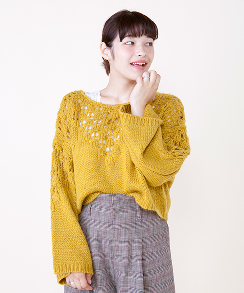 w closet(ダブルクローゼット)の「透かし編みモヘアプルオーバー(ニット/セーター・レディース・ホワイト/ピンク/イエロー・FREE)」の3枚目の写真