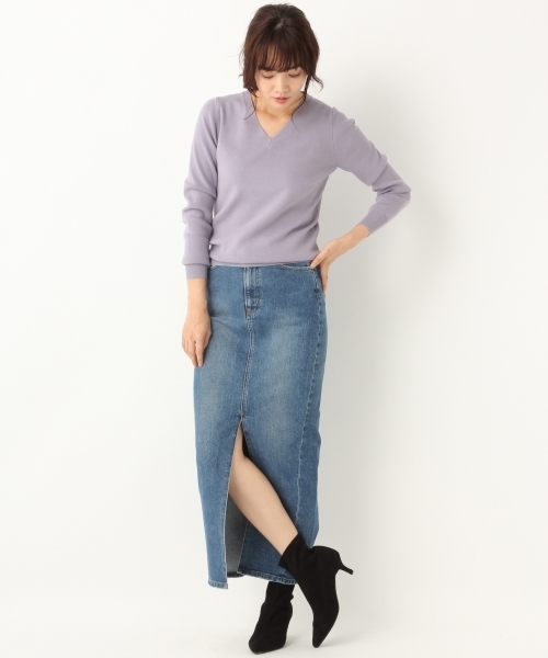 A part by（アパートバイ）の「【WEB限定カラー】14GミリオンHOTVPOニットLS　772856 （ニット/セーター・レディース・オフホワイト/オレンジ/グリーン/ブラック系その他/グレー系その他/ベージュ系その他/ライトパープル/コーラルピンク/ライトブルー/ブラック/グリーン系その他/マスタード/レッド・LARGE/MEDIUM）」の16枚目の写真