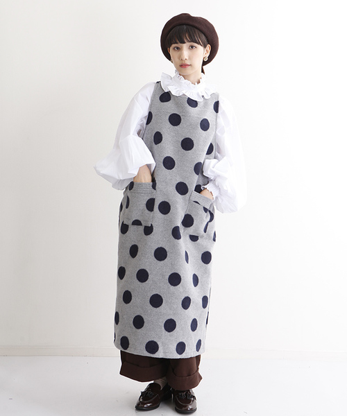 MERLOT（メルロー）の「ドット柄エプロンワンピース2391（ワンピース・レディース・グレー/ブラック・FREE）」の12枚目の写真