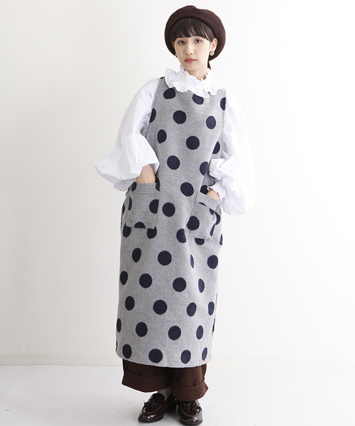 MERLOT（メルロー）の「ドット柄エプロンワンピース2391（ワンピース・レディース・グレー/ブラック・FREE）」の15枚目の写真