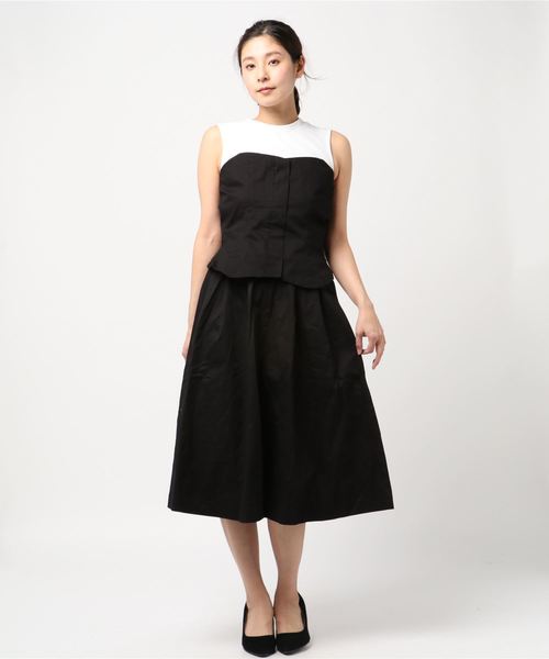 STYLEBLOCK（スタイルブロック）の「綿ツイルビスチェ×スカートセットアップアンサンブル（ワンピース・レディース・ブラック/カーキ/ピンク/ベージュ・M）」の2枚目の写真