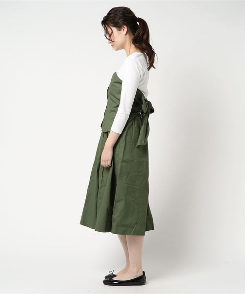 STYLEBLOCK（スタイルブロック）の「綿ツイルビスチェ×スカートセットアップアンサンブル（ワンピース・レディース・ブラック/カーキ/ピンク/ベージュ・M）」の5枚目の写真