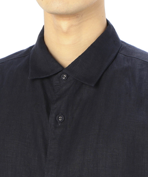 美品 Sanca スキッパー リネンシャツ サンカ ネイビー Sanca（サンカ）の「Sanca / LINEN STRIPE POCKET CREW T リネン