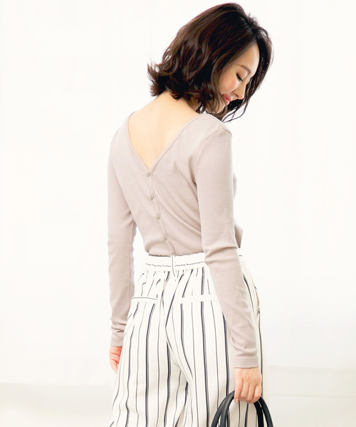 KOBE LETTUCE（コウベレタス）の「前後で着られる2way！トップスとしても◎リブカットソーカーディガン/レディース[C3153]神戸レタス（カーディガン/ボレロ・レディース・ブラック/ベージュ/ネイビー/グレー/オフホワイト・FREE）」の4枚目の写真