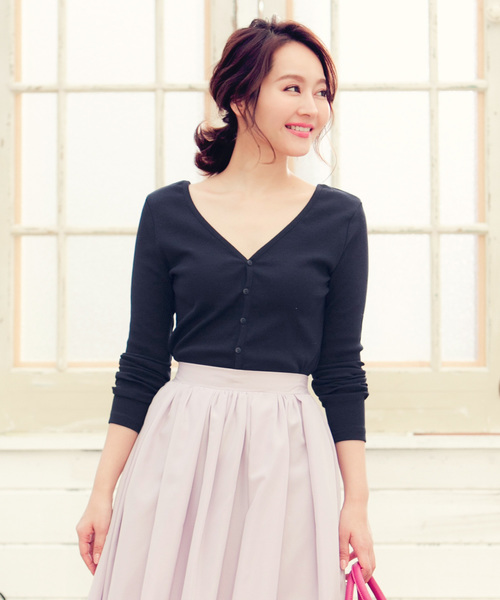 KOBE LETTUCE（コウベレタス）の「前後で着られる2way！トップスとしても◎リブカットソーカーディガン/レディース[C3153]神戸レタス（カーディガン/ボレロ・レディース・ブラック/ベージュ/ネイビー/グレー/オフホワイト・FREE）」の5枚目の写真