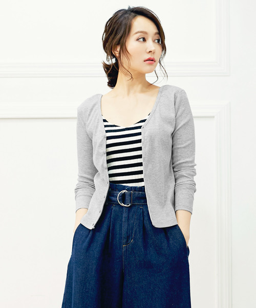 KOBE LETTUCE（コウベレタス）の「前後で着られる2way！トップスとしても◎リブカットソーカーディガン/レディース[C3153]神戸レタス（カーディガン/ボレロ・レディース・ブラック/ベージュ/ネイビー/グレー/オフホワイト・FREE）」の3枚目の写真