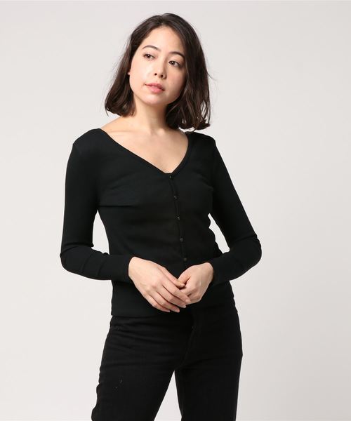 KOBE LETTUCE（コウベレタス）の「前後で着られる2way！トップスとしても◎リブカットソーカーディガン/レディース[C3153]神戸レタス（カーディガン/ボレロ・レディース・ブラック/ベージュ/ネイビー/グレー/オフホワイト・FREE）」の2枚目の写真