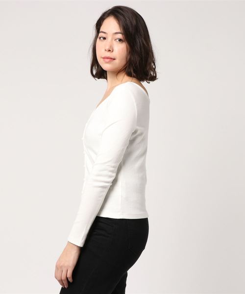 KOBE LETTUCE（コウベレタス）の「前後で着られる2way！トップスとしても◎リブカットソーカーディガン/レディース[C3153]神戸レタス（カーディガン/ボレロ・レディース・ブラック/ベージュ/ネイビー/グレー/オフホワイト・FREE）」の7枚目の写真