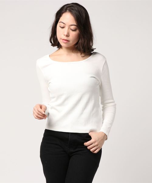 KOBE LETTUCE（コウベレタス）の「前後で着られる2way！トップスとしても◎リブカットソーカーディガン/レディース[C3153]神戸レタス（カーディガン/ボレロ・レディース・ブラック/ベージュ/ネイビー/グレー/オフホワイト・FREE）」の8枚目の写真