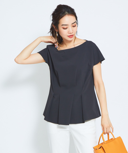 qualite（カリテ）の「2WAYストレッチペプラムシャツ（シャツ/ブラウス・レディース・ブラック/オフホワイト・38/36）」の2枚目の写真