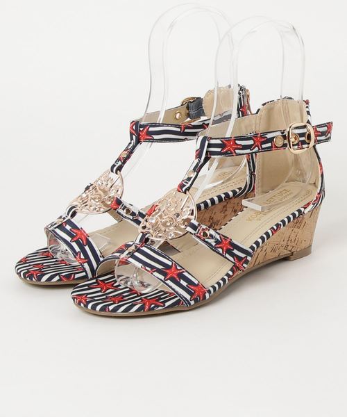 KOBE LETTUCE(コウベレタス)の「4.5cmコルク風ウェッジソールバックZipストーン付GOLDパーツサンダル(サンダル・レディース・ベージュ系その他/レッド系その他/パイソン/ベージュ/グレー/オフホワイト/サックスブルー/ピンク/その他2/ブラック・L/LL/M/S)」の9枚目の写真