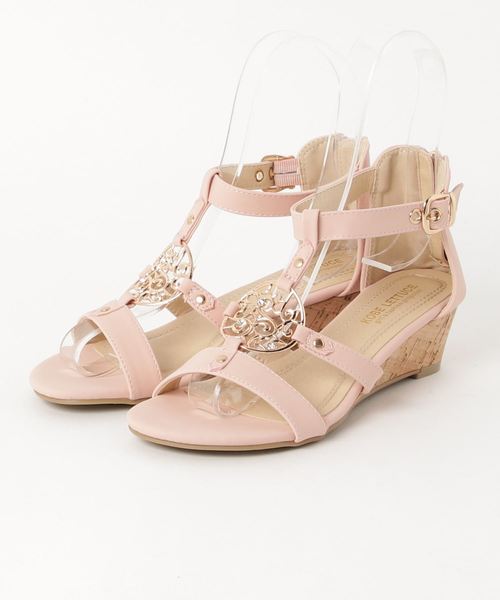 KOBE LETTUCE(コウベレタス)の「4.5cmコルク風ウェッジソールバックZipストーン付GOLDパーツサンダル(サンダル・レディース・ベージュ系その他/レッド系その他/パイソン/ベージュ/グレー/オフホワイト/サックスブルー/ピンク/その他2/ブラック・L/LL/M/S)」の7枚目の写真