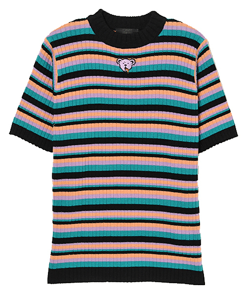 Candy Stripper（キャンディストリッパー）の「WEIRD BEAR MULTI BORDER ニット（ニット/セーター・レディース・ブラック/パープル/ピンク/オレンジ・2）」の2枚目の写真