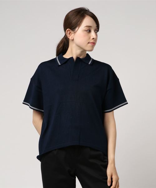 AMERICAN HOLIC（アメリカンホリック）の「・半袖スキッパー（ニット/セーター・レディース・ネイビー/オフホワイト・FREE）」の5枚目の写真