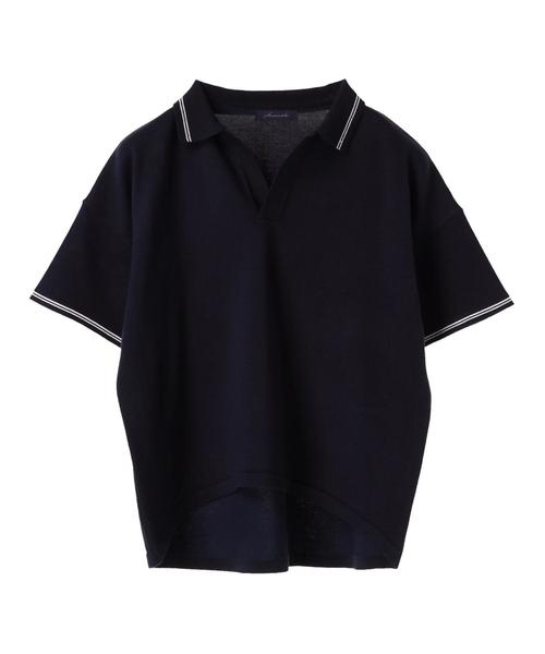 AMERICAN HOLIC（アメリカンホリック）の「・半袖スキッパー（ニット/セーター・レディース・ネイビー/オフホワイト・FREE）」の4枚目の写真