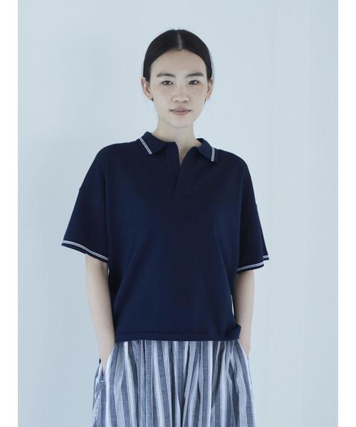 AMERICAN HOLIC（アメリカンホリック）の「・半袖スキッパー（ニット/セーター・レディース・ネイビー/オフホワイト・FREE）」の10枚目の写真