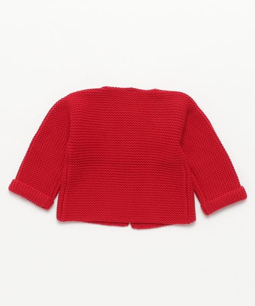PETIT BATEAU（プチバトー）の「ガーター編みニットカーディガン（カーディガン/ボレロ・キッズ・レッド・18MONTH）」の2枚目の写真