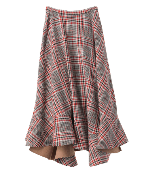 CLANE(クラネ)の「ASYMMETRY HEM CHECK SKIRT(スカート・レディース・グリーン/ベージュ・1/2/0)」の5枚目の写真