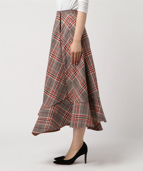 CLANE(クラネ)の「ASYMMETRY HEM CHECK SKIRT(スカート・レディース・グリーン/ベージュ・1/2/0)」の3枚目の写真