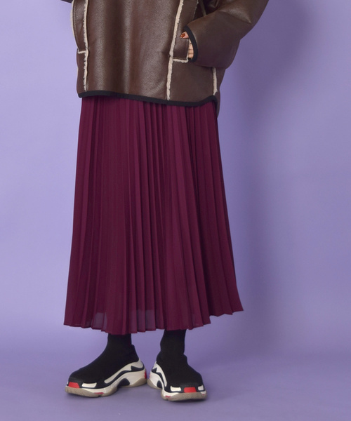 w closet(ダブルクローゼット)の「ロング丈プリーツスカート_(スカート・レディース・パープル/オレンジ/キャメル・FREE)」の2枚目の写真