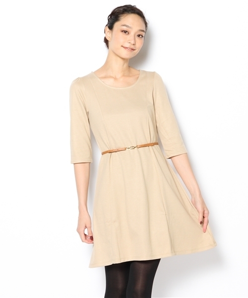 BEAMS LIGHTS Women's（ビームスライツ ウィメンズ）の「△BEAMS LIGHTS / NEWベルト付ポンチ ワンピース（ワンピース・レディース・ブラック/ベージュ/ネイビー/チャコールグレー・36/38）」の3枚目の写真