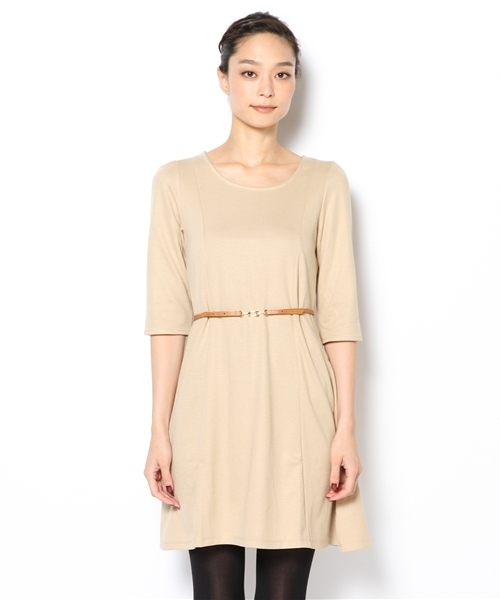BEAMS LIGHTS Women's（ビームスライツ ウィメンズ）の「△BEAMS LIGHTS / NEWベルト付ポンチ ワンピース（ワンピース・レディース・ブラック/ベージュ/ネイビー/チャコールグレー・36/38）」の5枚目の写真