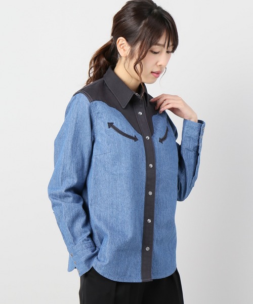 JOINT WORKS（ジョイントワークス）の「7.5ozデニム×コットンギャバ ウエスタンシャツ（シャツ/ブラウス・レディース・ブラック/ブルー・FREE）」の2枚目の写真