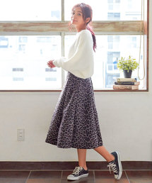 KOBE LETTUCE | フェイクスエードレオパード柄ミディ丈フレアスカート＊レディース/ヒョウ柄/アニマル柄/ひざ丈[M2334]神戸レタス(スカート)