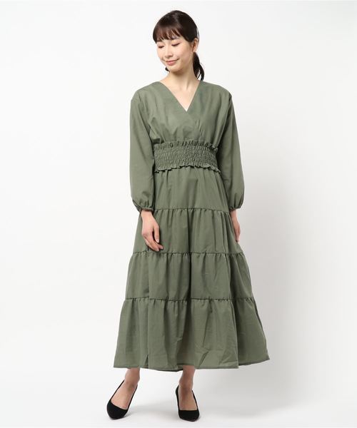 KOBE LETTUCE（コウベレタス）の「シャーリングベルト付き3wayカシュクールティアードマキシワンピース（ワンピース・レディース・ブラック/パープル/オフホワイト/ブルー/ライトカーキ・FREE）」の13枚目の写真