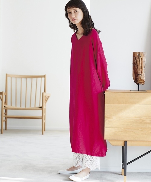 Sunny clouds（サニークラウズ）の「サニークラウズ　Ｖネックのサックドレス（ワンピース・レディース・ピンク/ネイビー・MEDIUM/LARGE/X-LARGE/XX-LARGE/NM）」の9枚目の写真