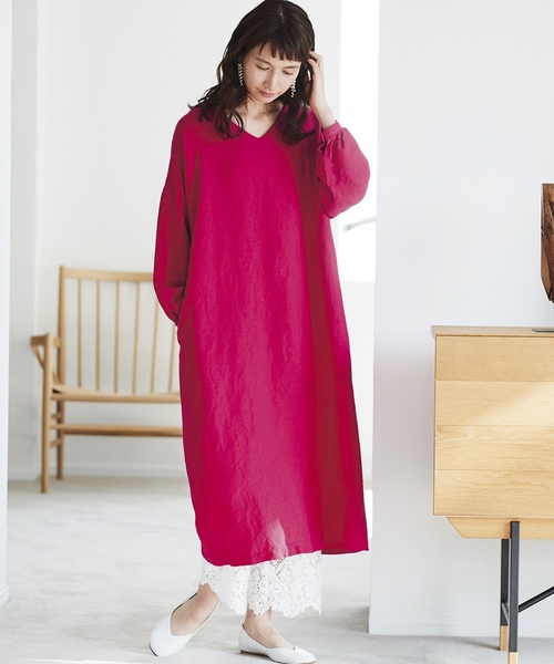 Sunny clouds（サニークラウズ）の「サニークラウズ　Ｖネックのサックドレス（ワンピース・レディース・ピンク/ネイビー・MEDIUM/LARGE/X-LARGE/XX-LARGE/NM）」の10枚目の写真