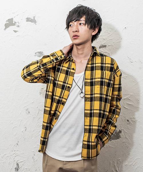 MinoriTY（マイノリティ）の「オーバーサイズチェックシャツ/長袖（シャツ/ブラウス・メンズ・グリーン/ブラック/イエロー/レッド・L/M）」の3枚目の写真