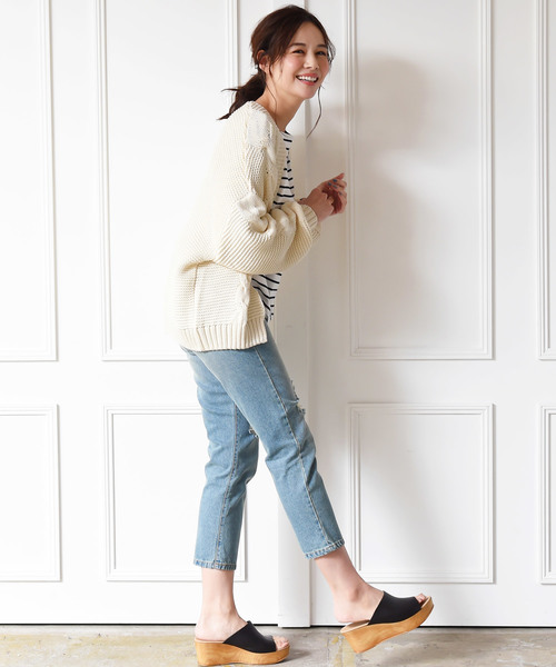 Luz Llena（ラズレナ）の「ケーブル編ショートカーディガン（カーディガン/ボレロ・レディース・ベージュ/アイボリー/杢グレー・MEDIUM）」の6枚目の写真