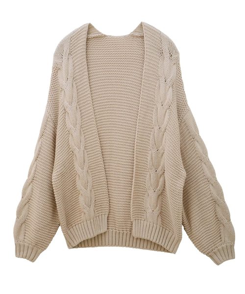 Luz Llena（ラズレナ）の「ケーブル編ショートカーディガン（カーディガン/ボレロ・レディース・ベージュ/アイボリー/杢グレー・MEDIUM）」の12枚目の写真