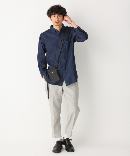 GLOBAL WORK（グローバルワーク）の「デニムシャツ7分袖/827167（シャツ/ブラウス・メンズ・ネイビー/スカイブルー/ブルー系その他4・MEDIUM/X-LARGE/LARGE/SMALL）」の7枚目の写真