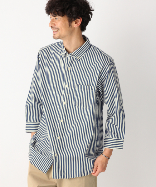 GLOBAL WORK（グローバルワーク）の「デニムシャツ7分袖/827167（シャツ/ブラウス・メンズ・ネイビー/スカイブルー/ブルー系その他4・MEDIUM/X-LARGE/LARGE/SMALL）」の8枚目の写真