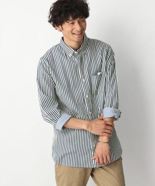 GLOBAL WORK（グローバルワーク）の「デニムシャツ7分袖/827167（シャツ/ブラウス・メンズ・ネイビー/スカイブルー/ブルー系その他4・MEDIUM/X-LARGE/LARGE/SMALL）」の9枚目の写真