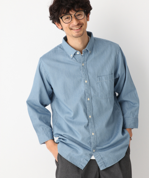 GLOBAL WORK（グローバルワーク）の「デニムシャツ7分袖/827167（シャツ/ブラウス・メンズ・ネイビー/スカイブルー/ブルー系その他4・MEDIUM/X-LARGE/LARGE/SMALL）」の10枚目の写真