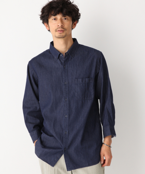 GLOBAL WORK（グローバルワーク）の「デニムシャツ7分袖/827167（シャツ/ブラウス・メンズ・ネイビー/スカイブルー/ブルー系その他4・MEDIUM/X-LARGE/LARGE/SMALL）」の12枚目の写真